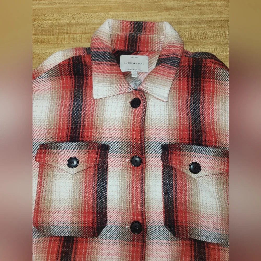 LUCKY BRAND Red plaid Oversized Shirt Jacket, size S